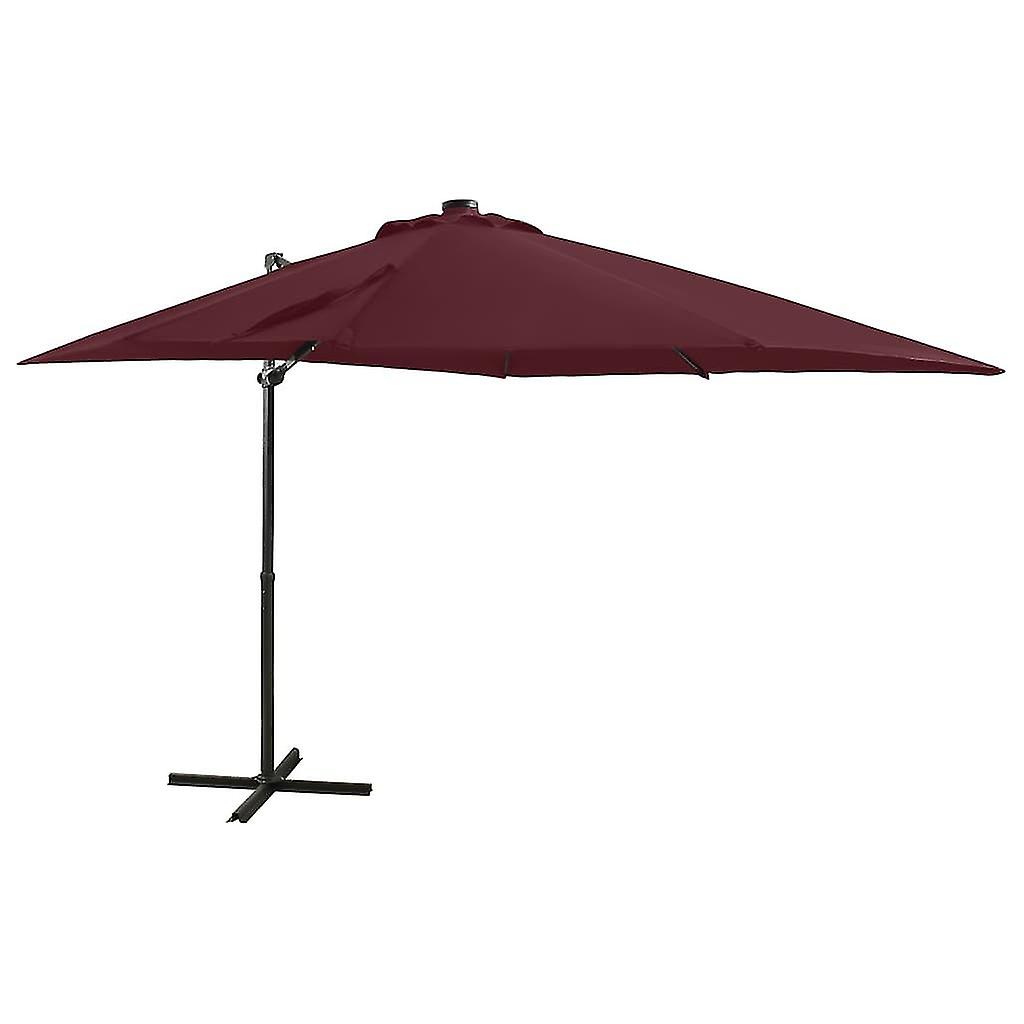 Cantilever Umbrella With Pole And Led Lights Bordeaux Red 250 Cm