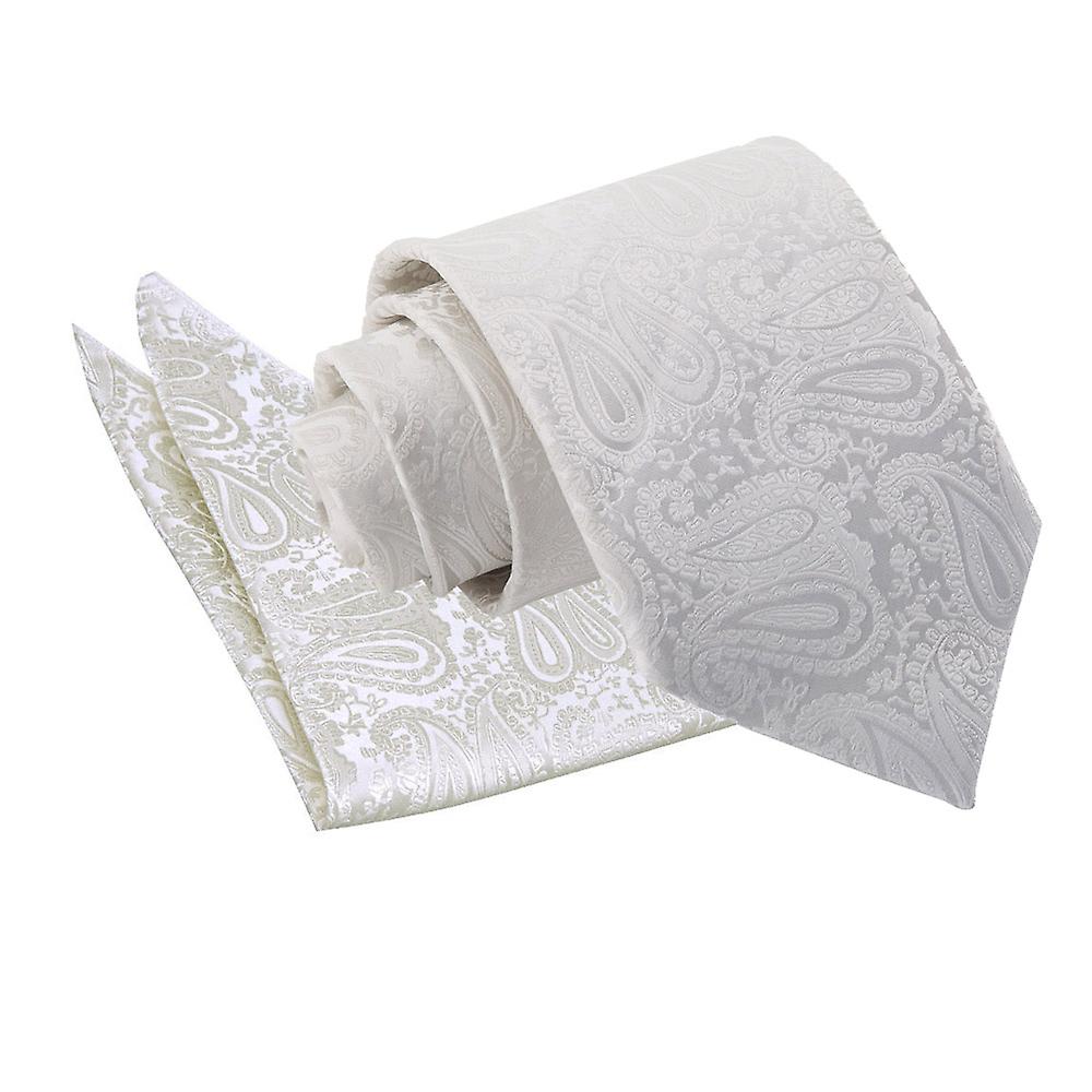 Ivory Paisley Tie and Pocket Square Set
