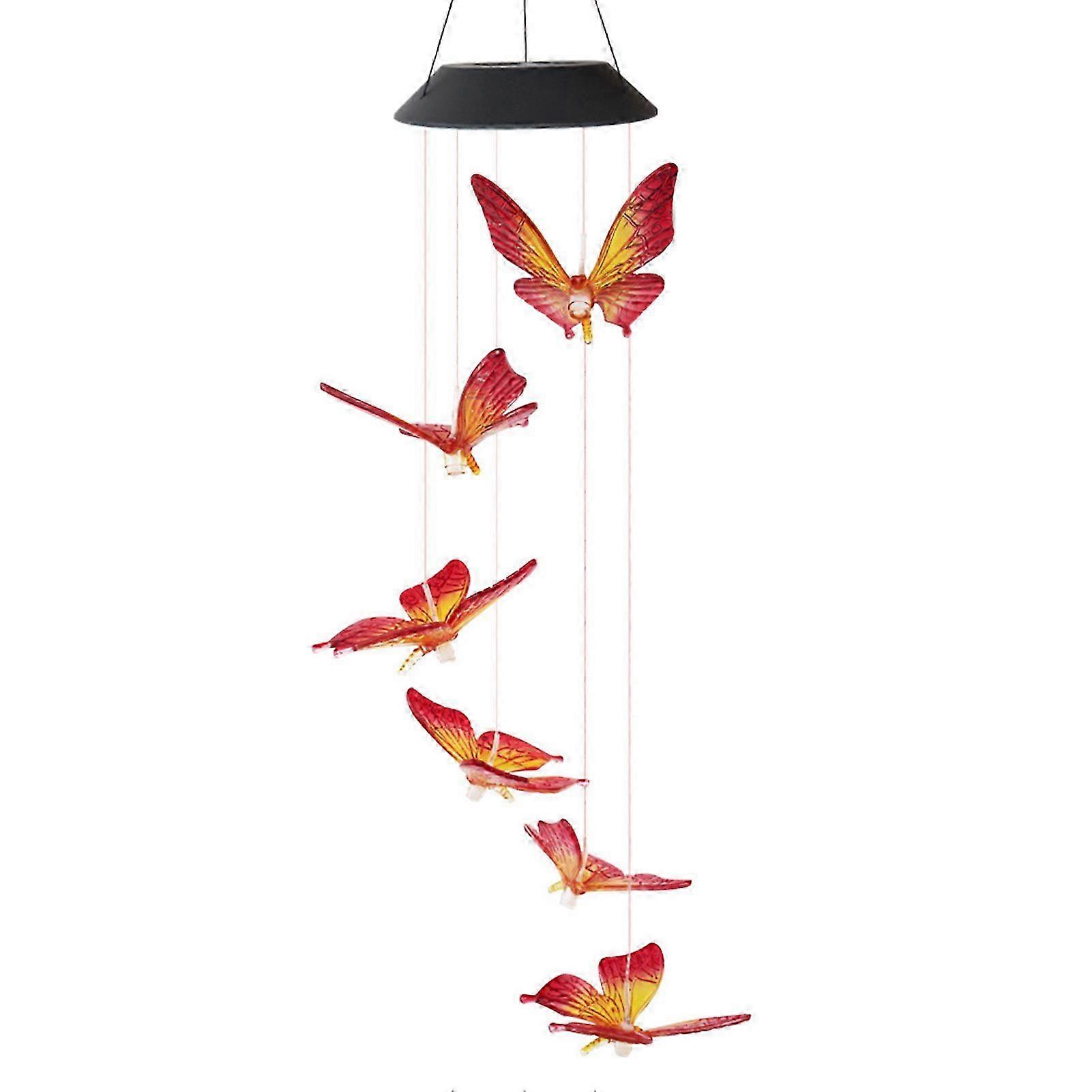Solar Energy Powered Wind Chime Lamp Color-changing Butterfly Solar Panel Light