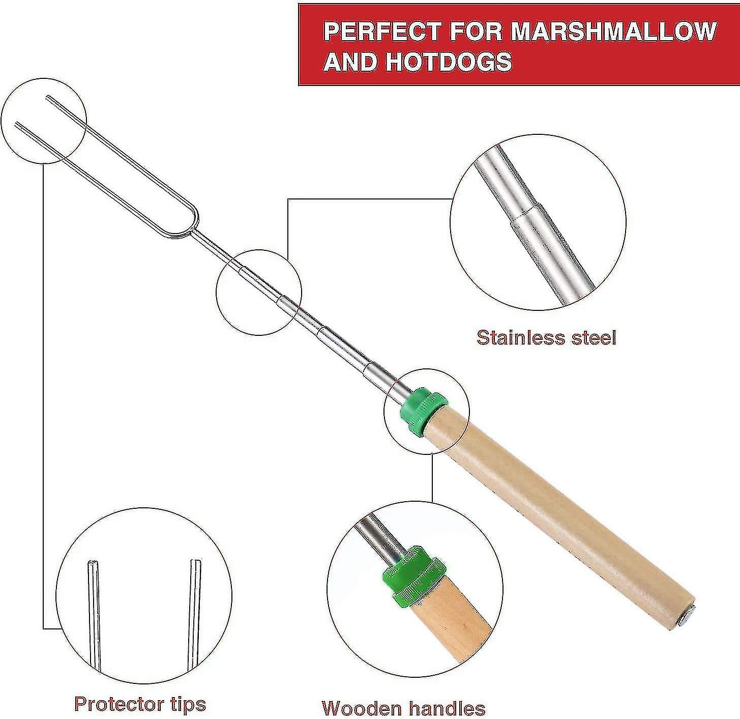 8 Pack Bbq Marshmallow Roasting Sticks Telescoping Forks With Wooden Handle