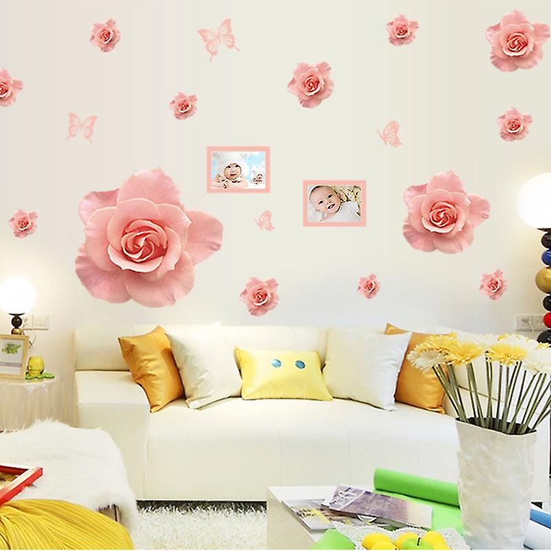 A Set of Pink Flowers Butterflies Wall Decals Wall Stickers for Living ...