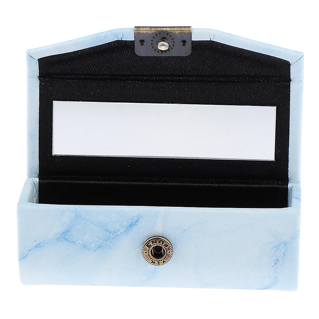 Stone Pattern Leather Lip Gloss Makeup Lipstick Holder Case with Mirror Light Blue