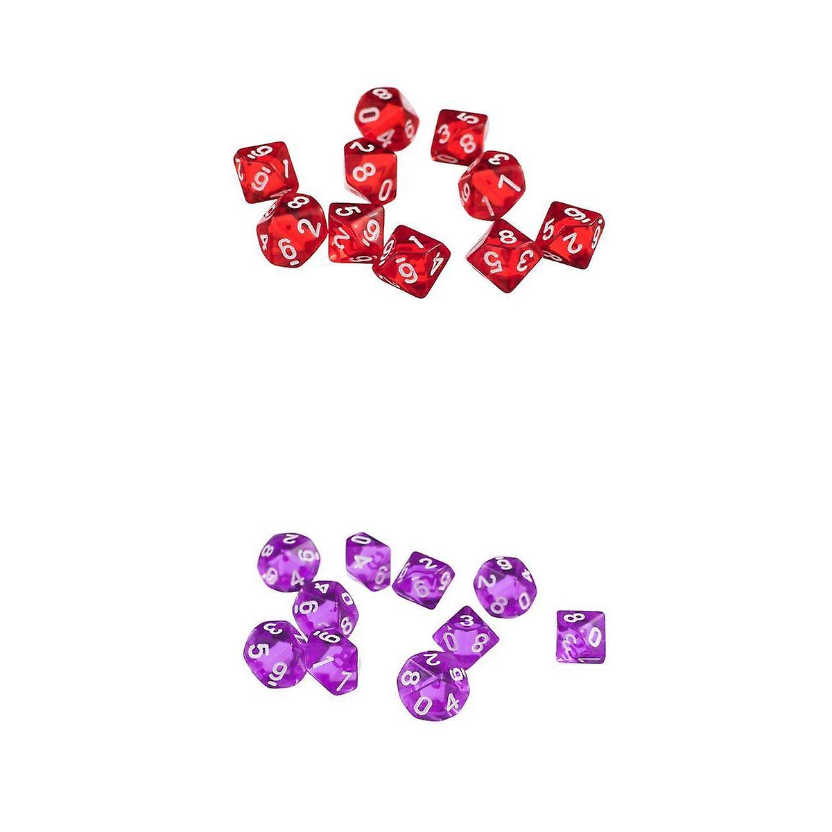 20 Pieces D10 Polyhedral Dice for Dungeons and Dragons Purple+Red
