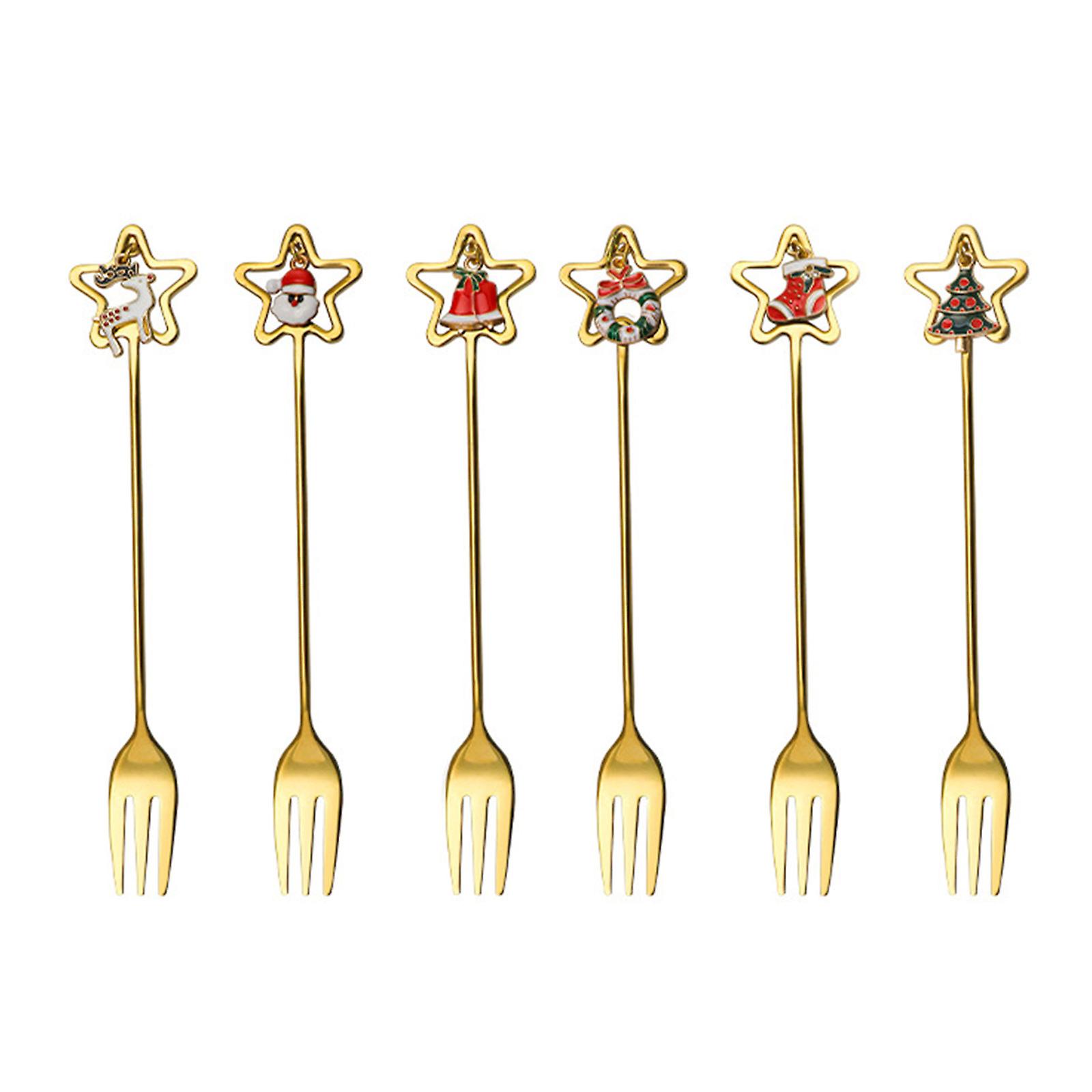 Gold-plated Christmas Cake Forks Spoons Dinnerware Flatware Cutlery Set