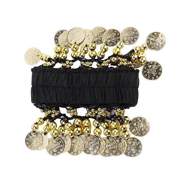 6x肚皮舞手臂脚踝袖口手腕手链，附24枚金币 - 黑色