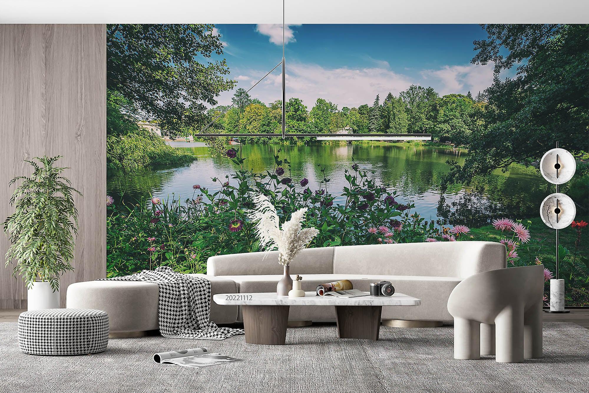 3D Landscape Green Trees Lake Park Warsaw Wall Mural Wallpaper Gd 2246