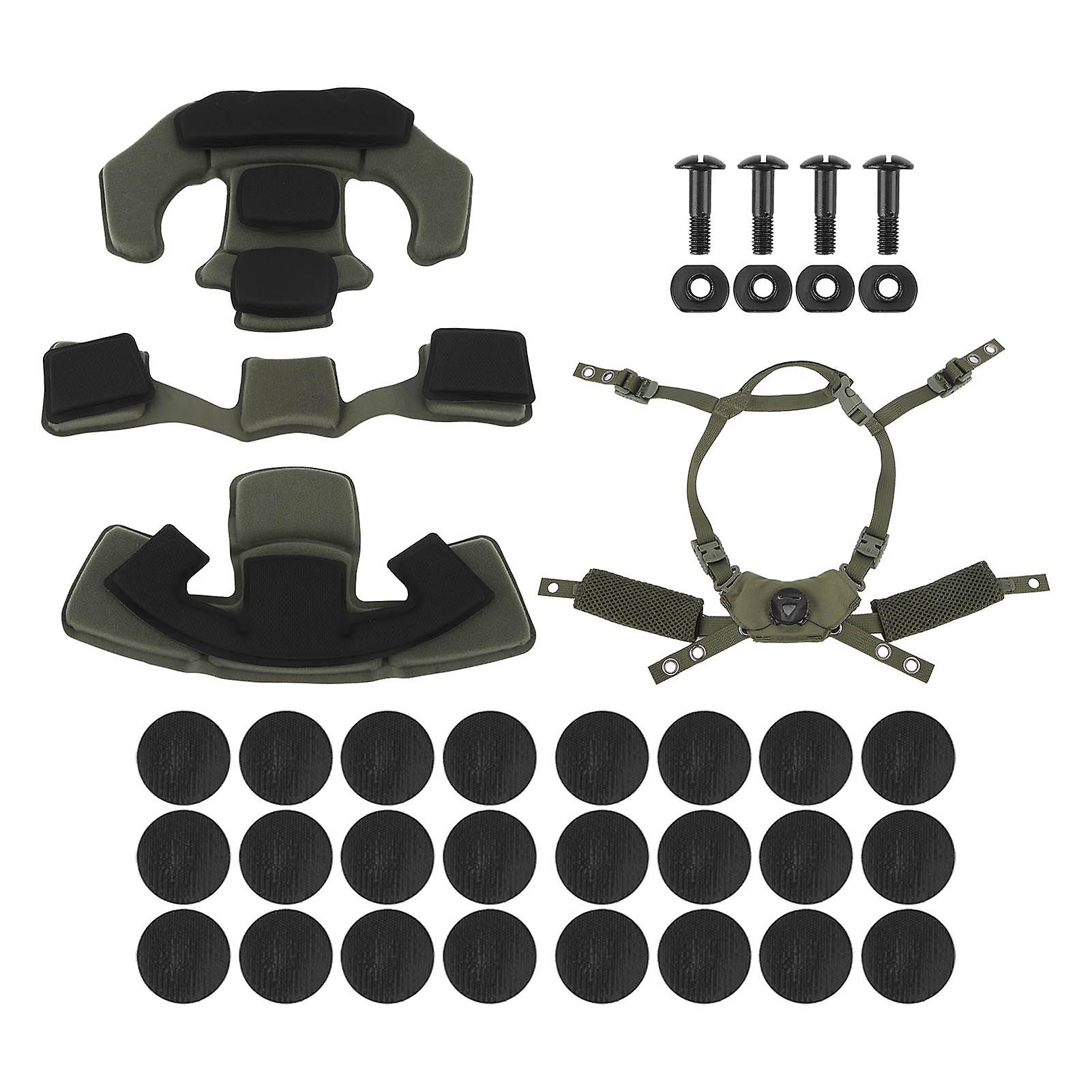 Army Green Helmet Liner Set with Nylon Sponge Pads & Chin Strap for ACH, MICH, and More