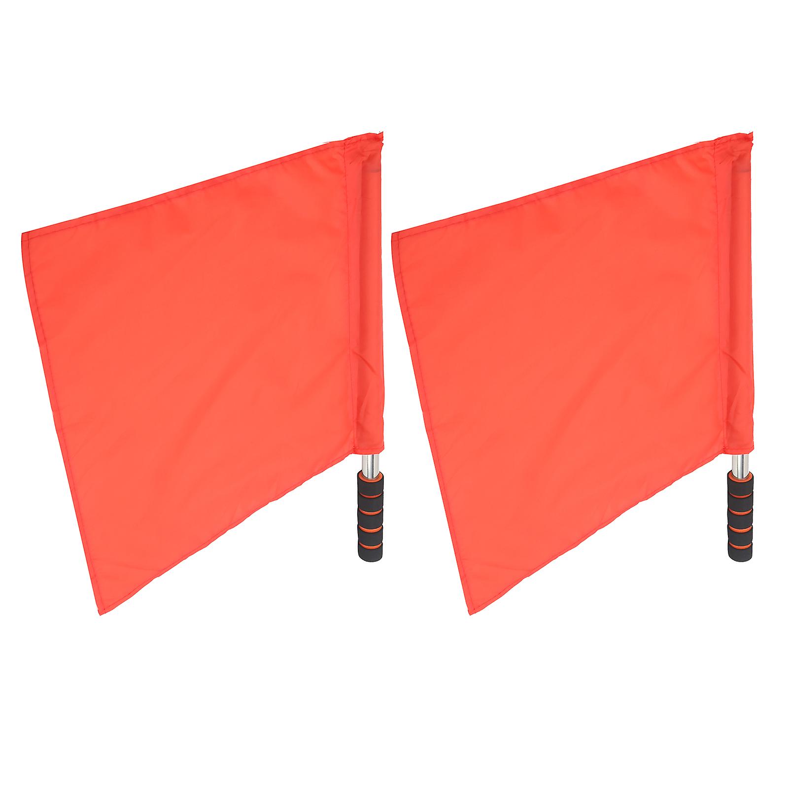 2Pcs Referee Official Flags with Stainless Steel Poles Sports Linesman Hand Flags for Competition and Game Use Red