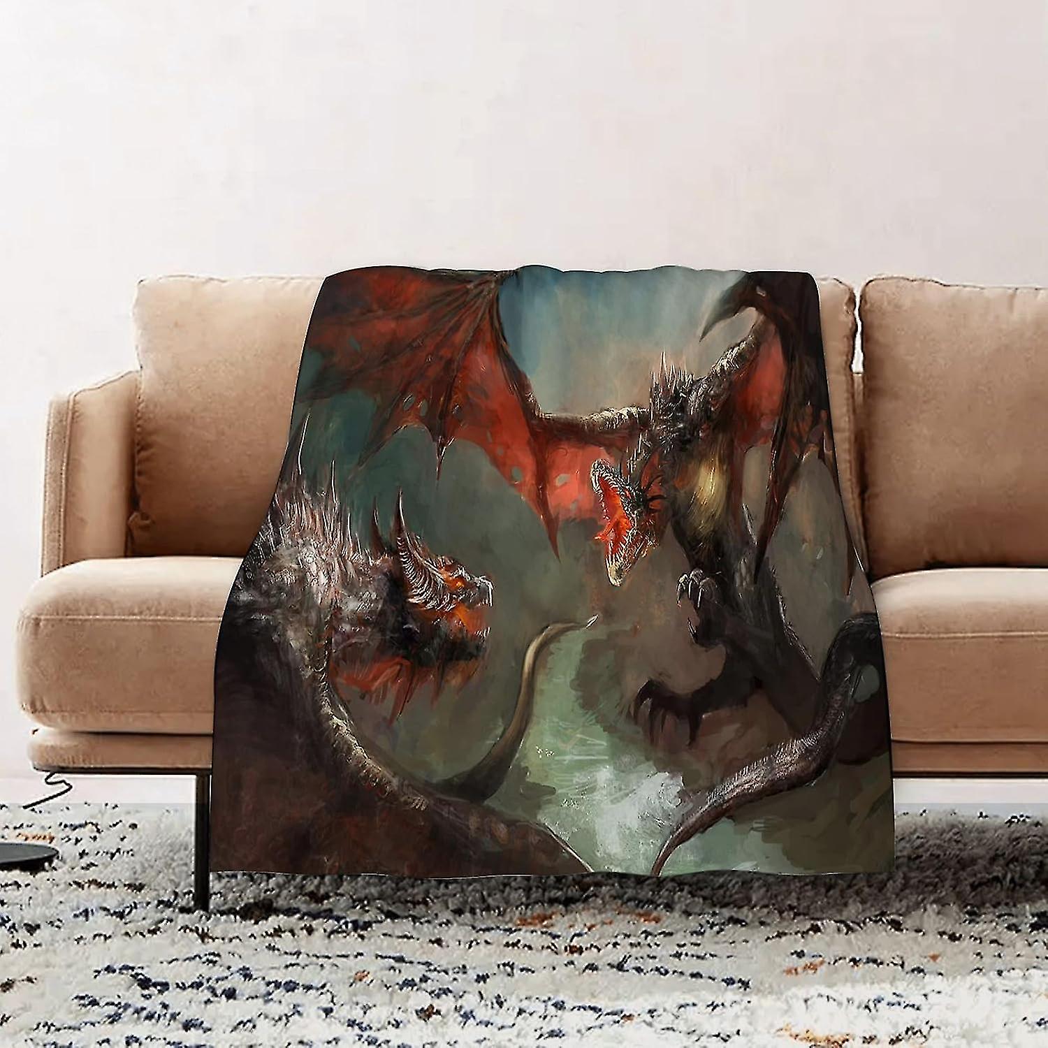 Premium Flannel Throw Blanket - Two Dragoins Having A Duel Flannel Blanket Sofa Throw, Blanket Fluffy Soft Throw For Bed And Couch Throw/single