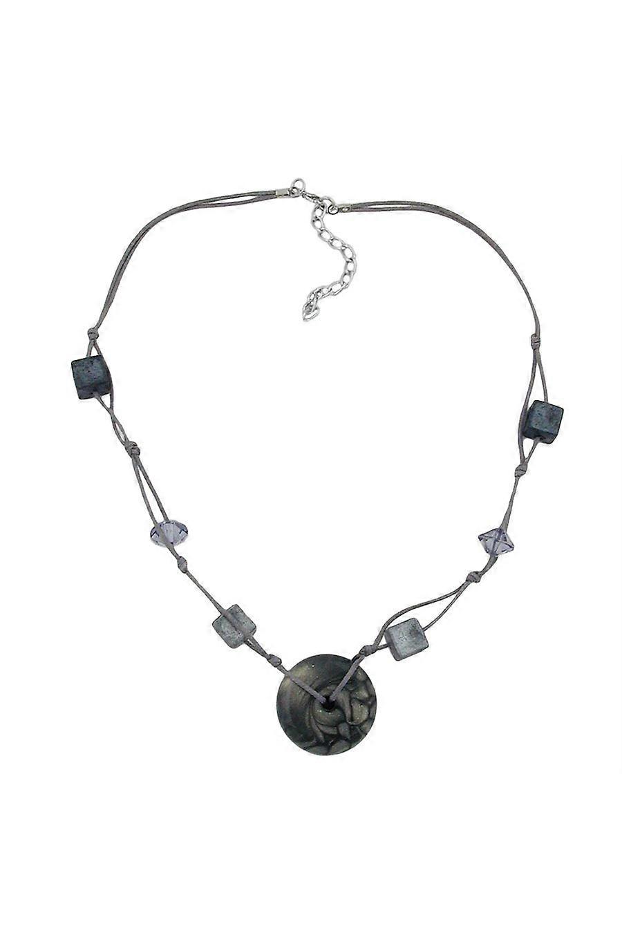 Necklace Disc Grey/silky & Glossy Beads - Gl02831