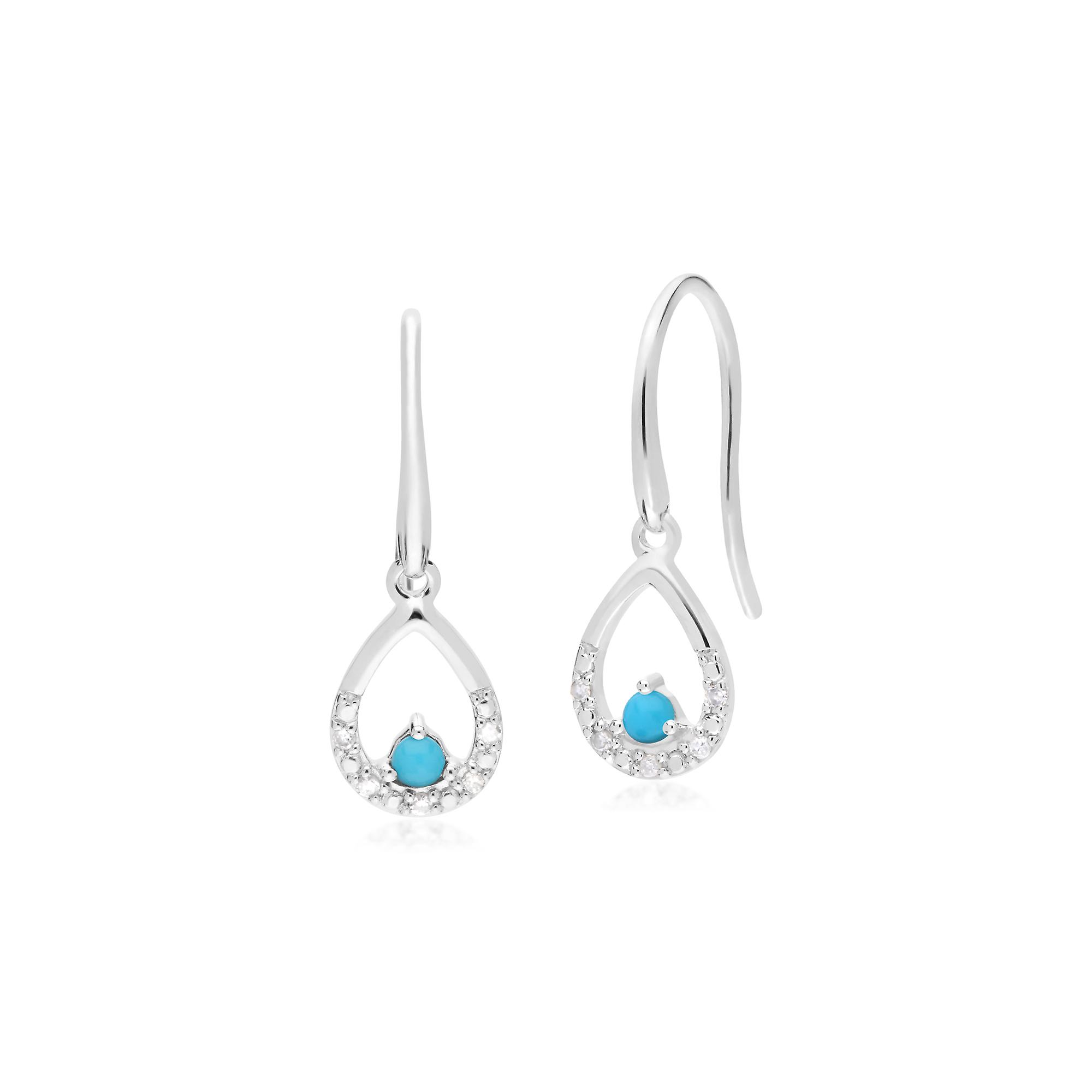 Classic Round Turquoise & Diamond Pear Drop Earrings in 9ct White Gold 162E0261019