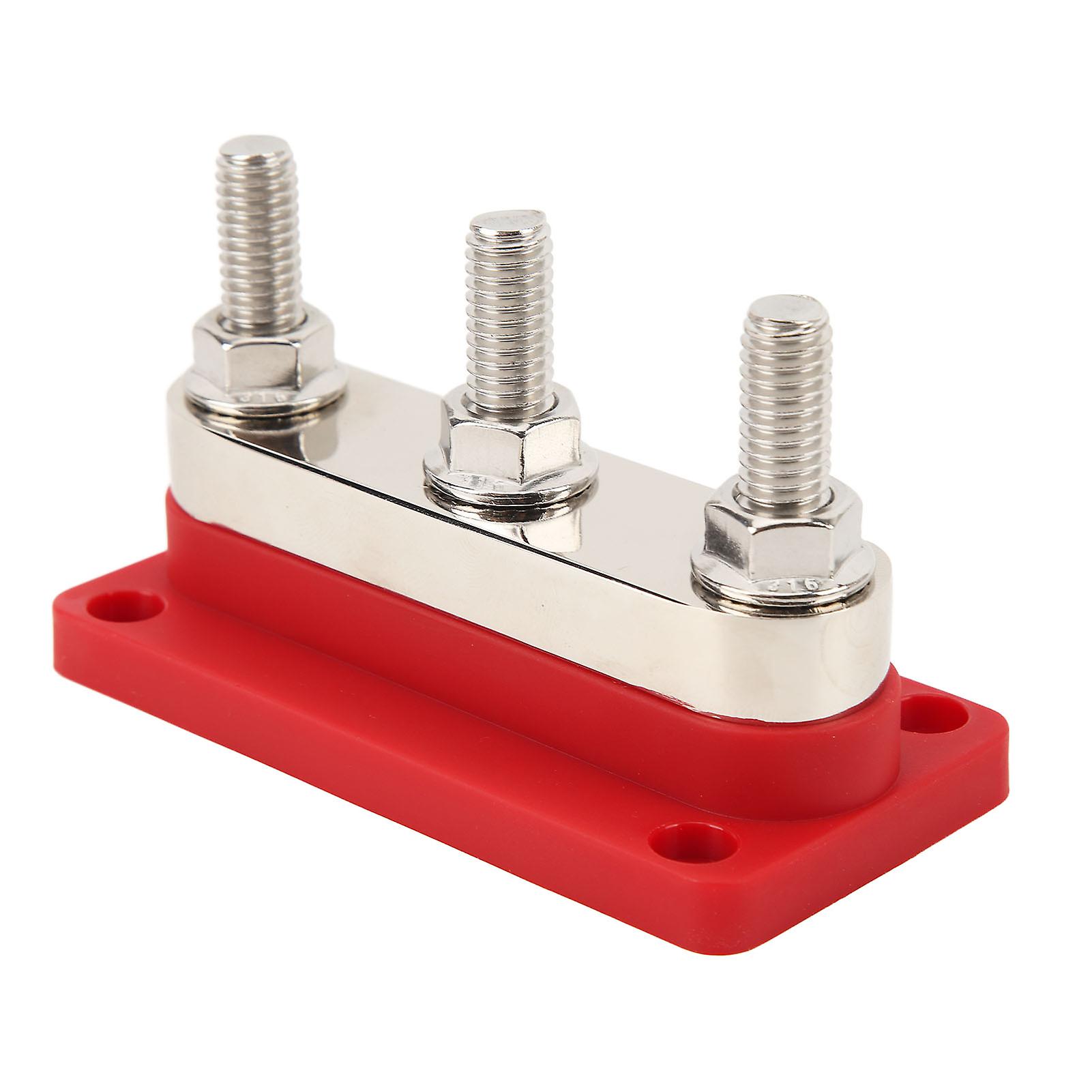 12‑48V 600A Power Distribution Block 3 Studs M10 Battery Junction Block Bus Bar for Car Trucks RVs Marine Boats Industrial Equipment Red 