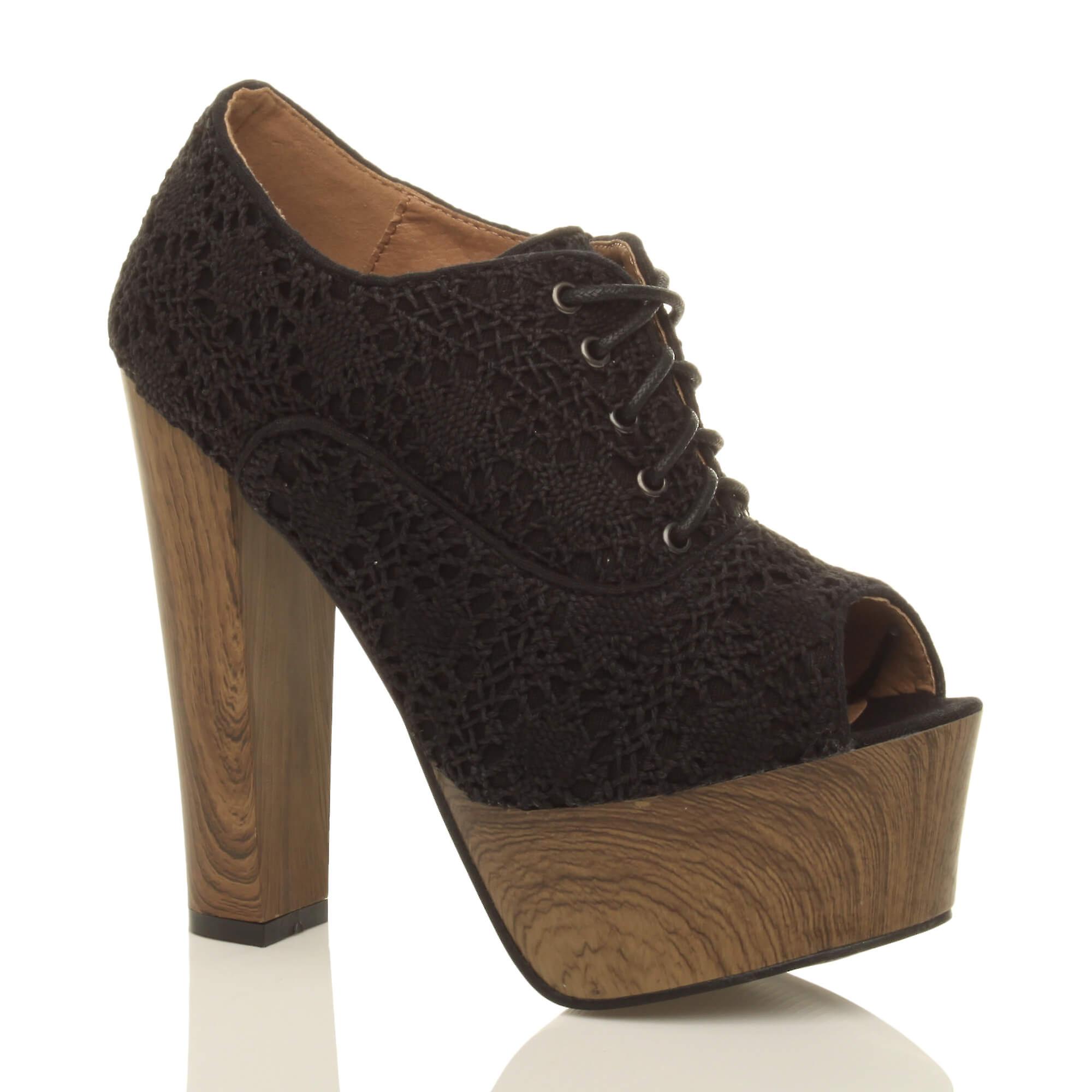Ajvani womens high block heel platform lace mesh crochet ankle boots peep toe shoes booties