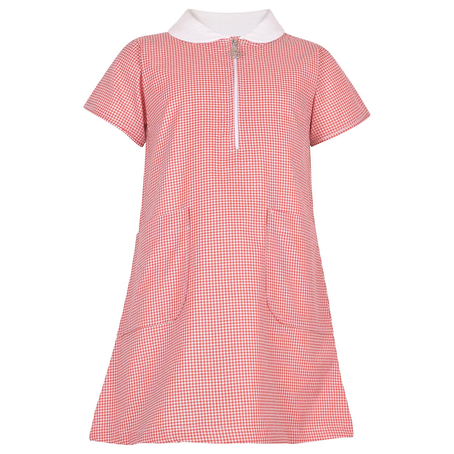 女孩方格校服短袖格纹拉链连衣裙带发箍