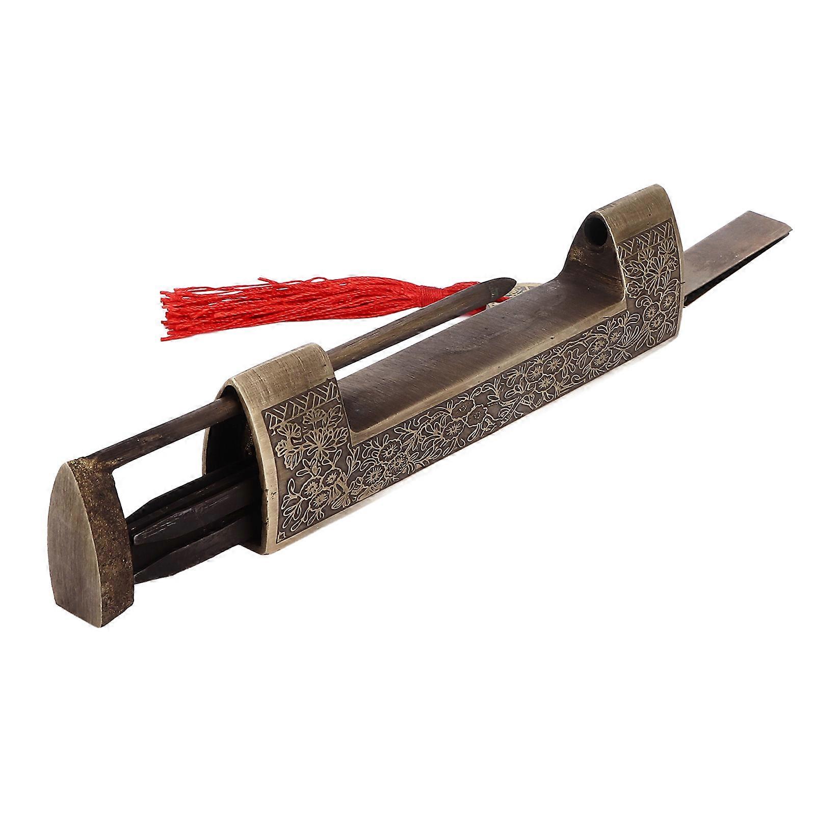 Chinese Antique Lock Retro Spacing 9cm/3.5in Classic Pattern Brass Horizontal Padlock Lock for Gift Boxes Cabinets