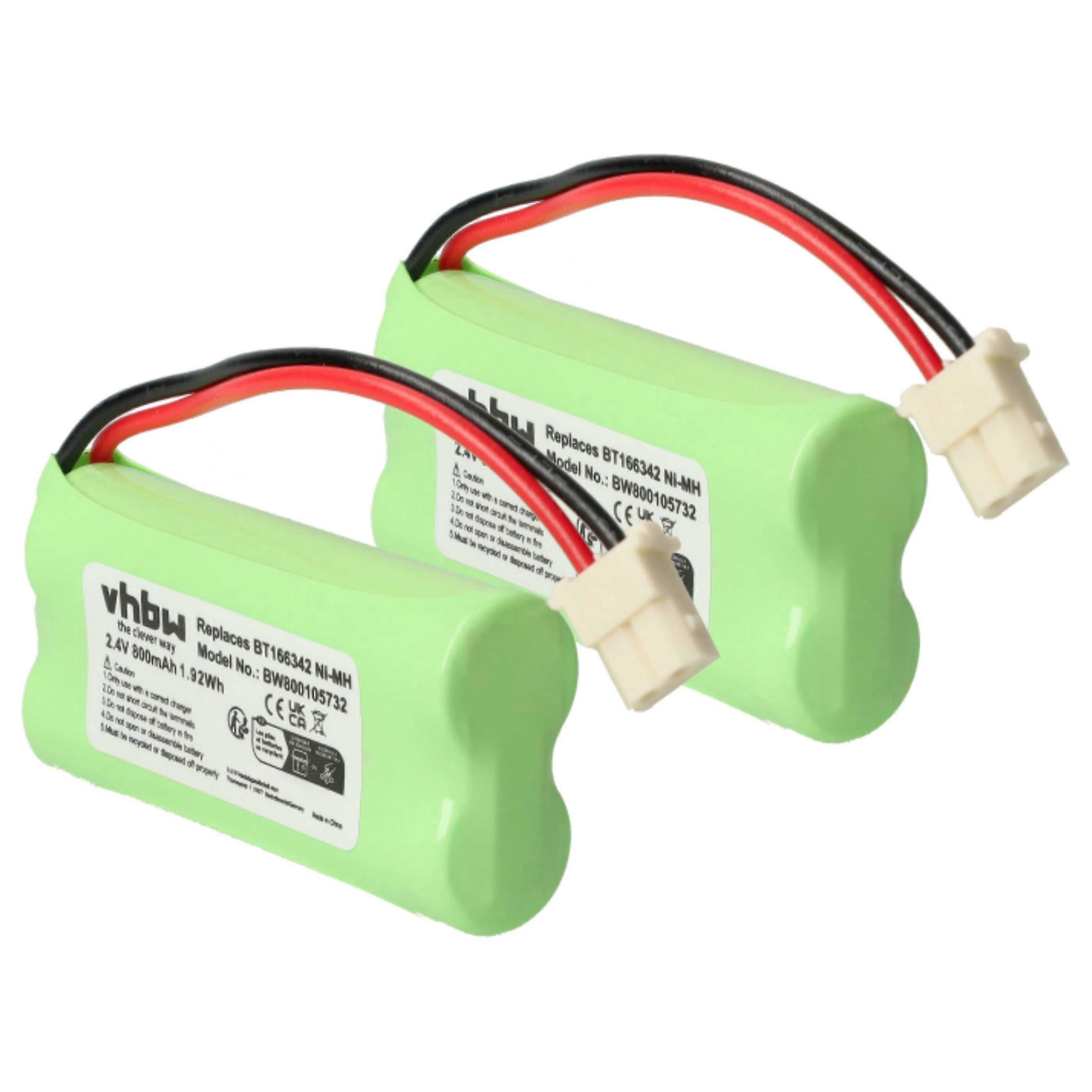 Batterie vhbw 2x compatible avec AT&T CL82601, CL82600, CL83401, CL83351, CL83201, CL83101 CL83301 téléphone fixe sans fil (800 mAh, 2,4 V, NiMH)
