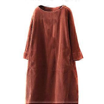 Stylish Women's Vintage Corduroy Casual Shirt Dress Long Sleeve