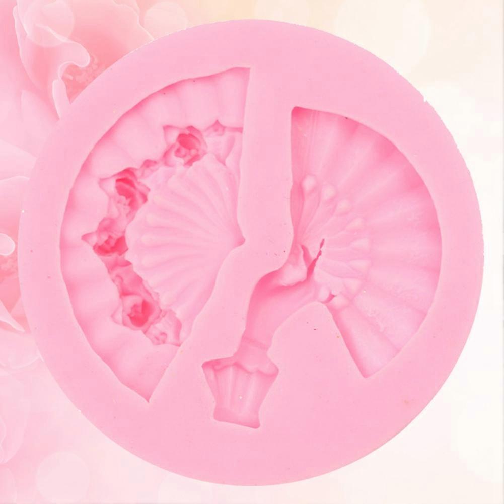 Fan Shape Silicone Mold 7x7x1cm Pink Gray Cake Baking Tool