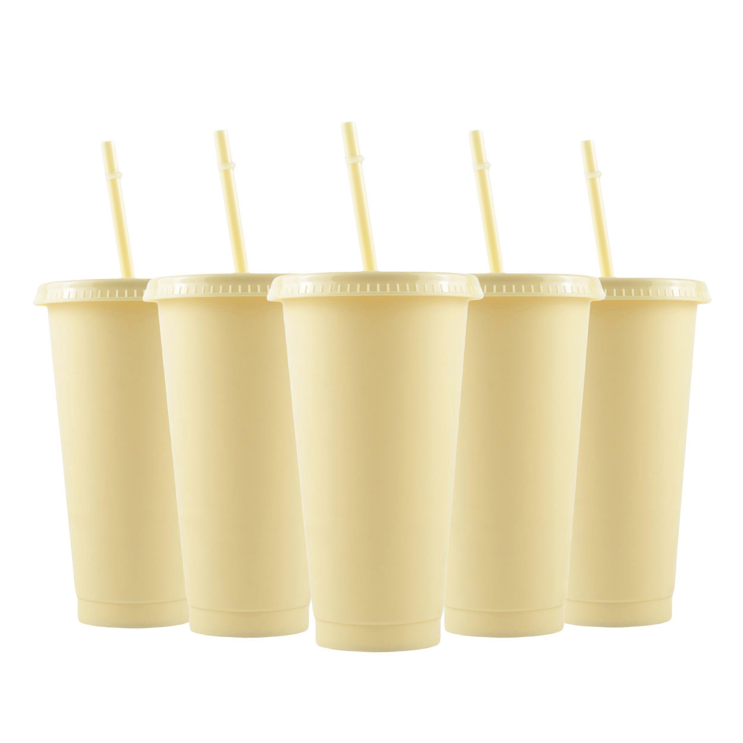 5pcs 710ml Vibrant Party Drinking Cups Set with Straws & Lids - Easy-Grip, Multi-Use Beverage Tumblers for Iced Coffee, Smoothies, and Cold Drinks, Pe