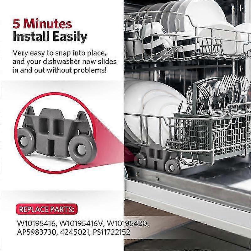 4pcs W10195416 גלגלים למדיח כלים מתלה תחתון לחלקי חילוף למתלה כלים