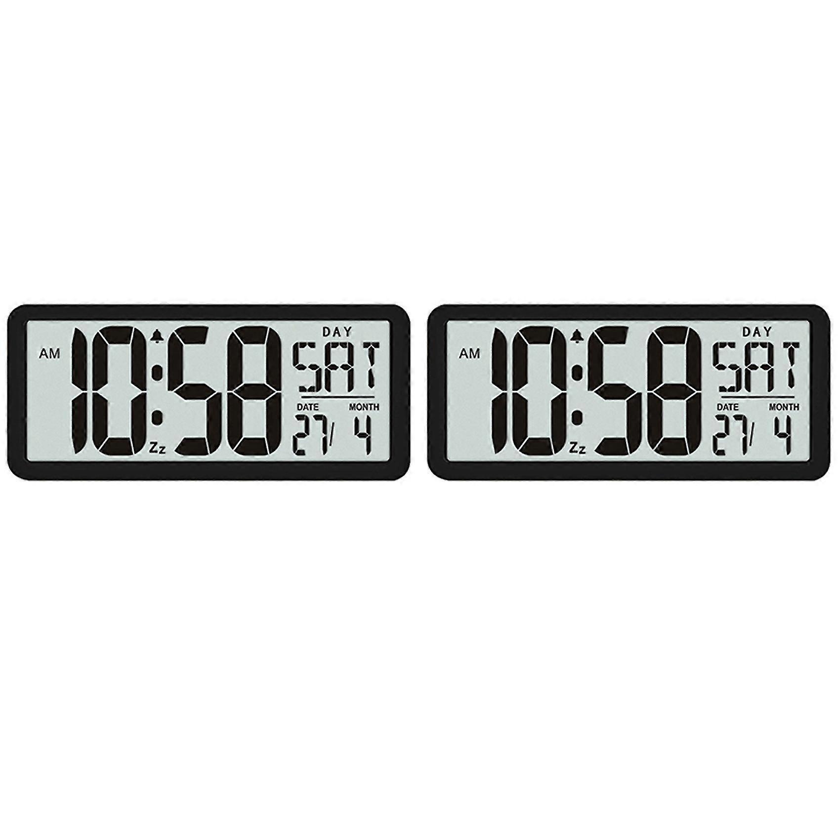 2x Square Wall Clock Series, 13.8inch Large Digital Jumbo Alarm Clock, Lcd Display, Multi-functiona