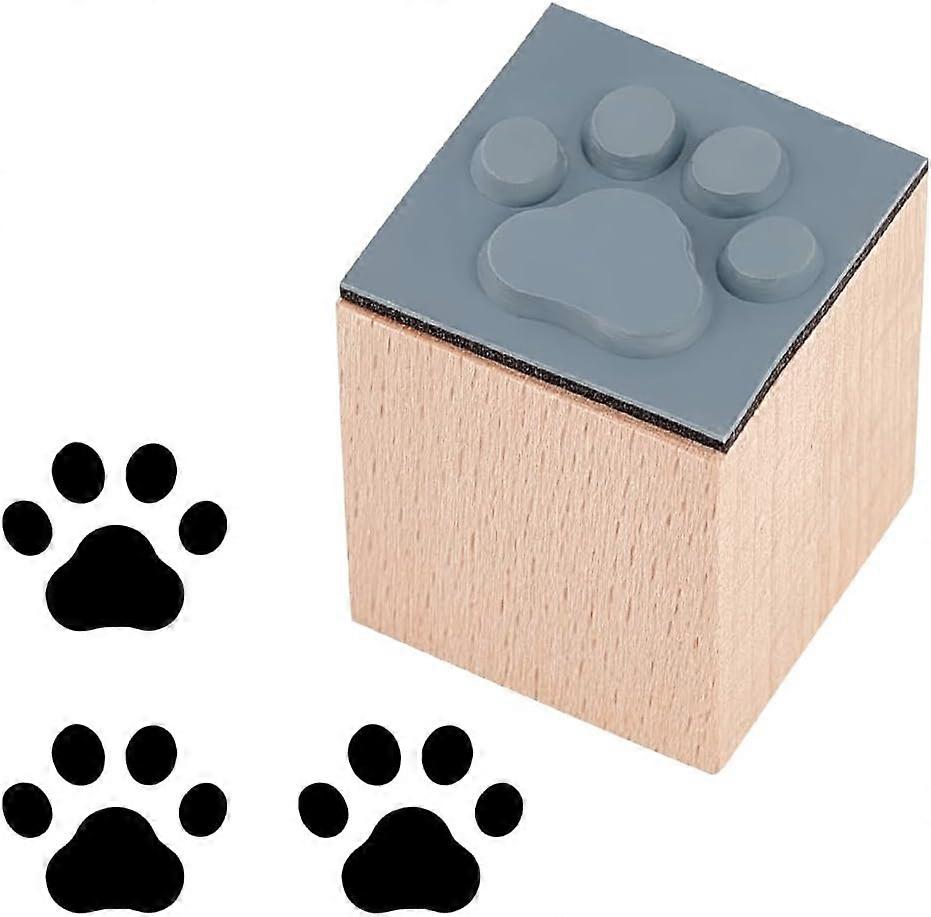 Paw Print Pattern Wooden Rubber Stamp 1x1x1.3 inch Square Rubber Stamp Small Mini Stamp Decorative Mounted Rubber Stamp for Scrapbooking Card Making P