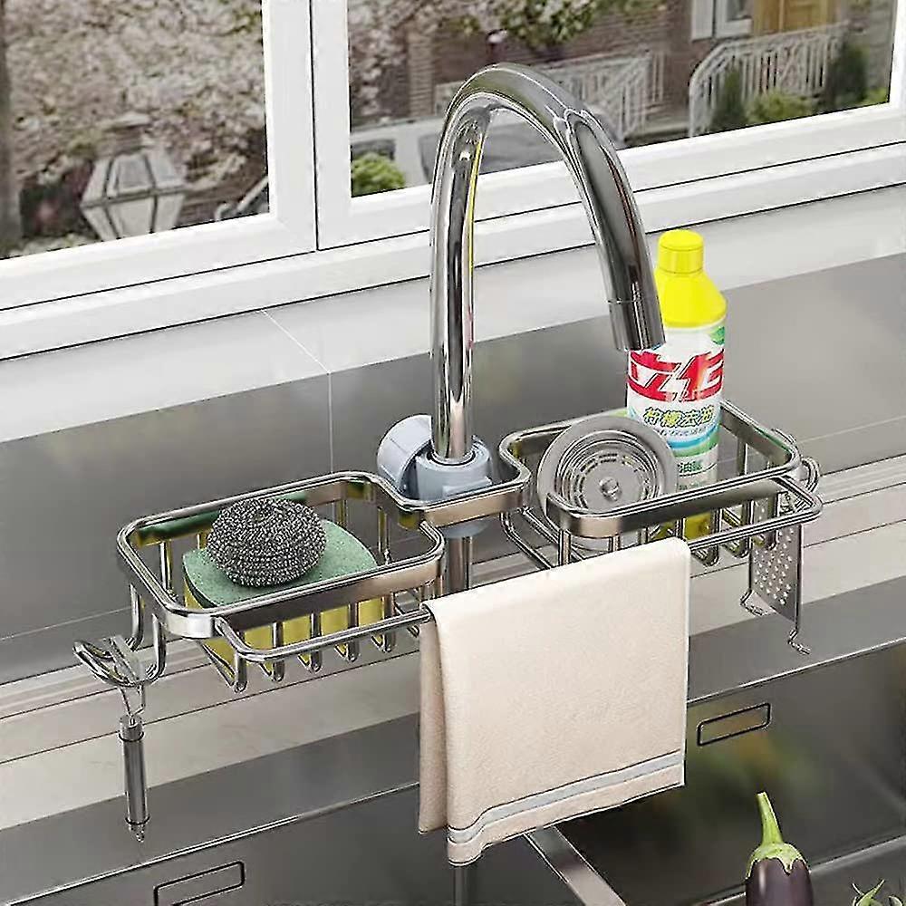 Faucet Sponge Holder, Kitchen Sink Caddy Organizer Over Faucet, Hanging Faucet Drain Rack For Sink Organizer