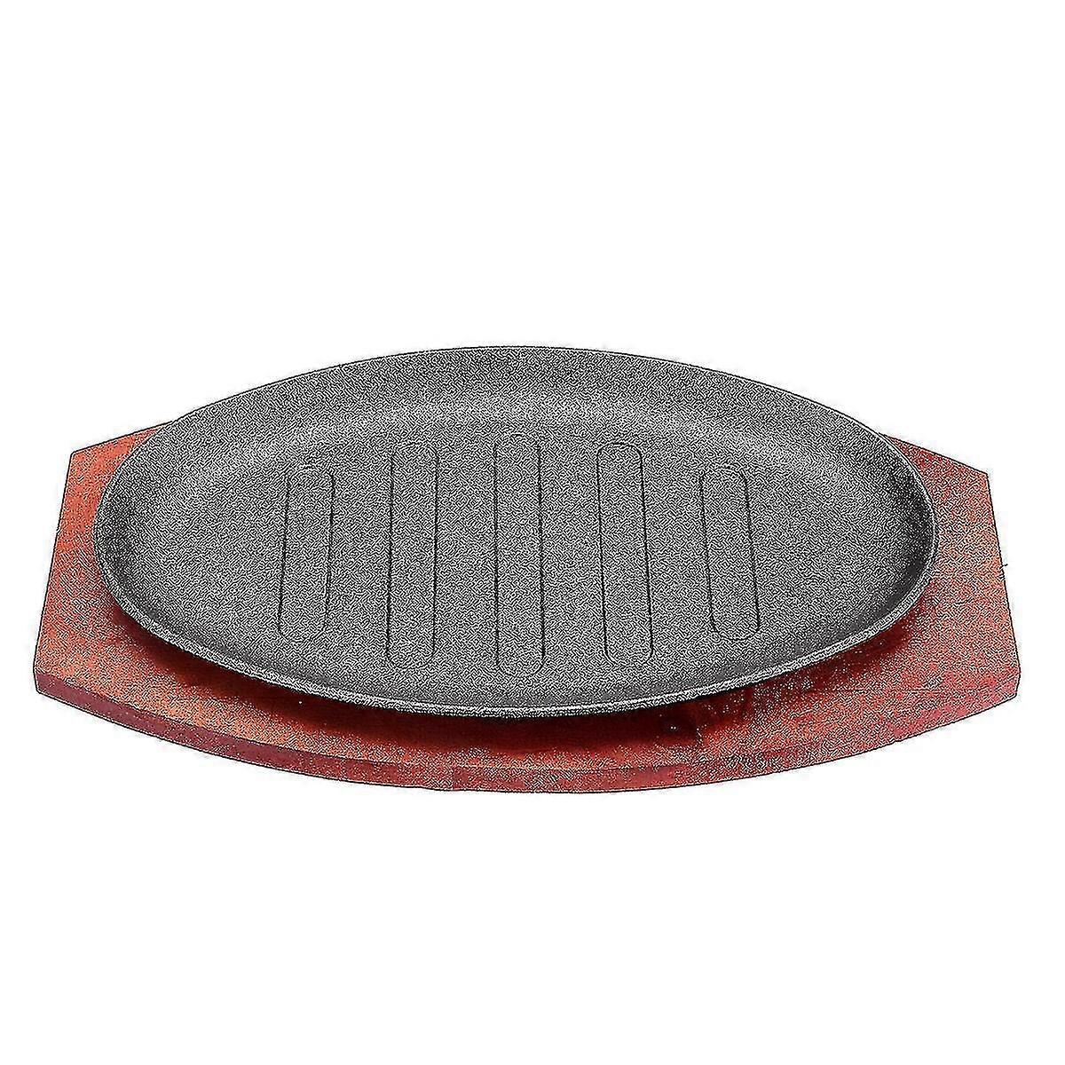 3 أحجام الحديد الزهر ستيك فاهيتا الأزيز طبق لوحة شواء شواء عموم الطبخ حامل خشبي Hh20