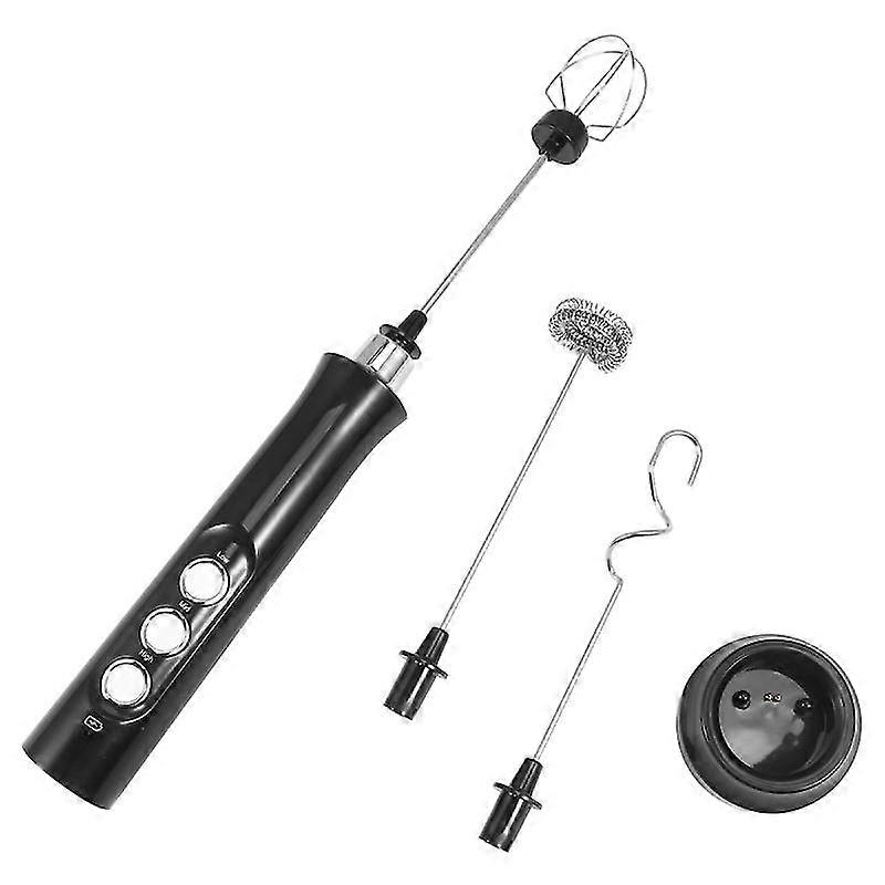 1 set usb rechargeable electric egg whisk egg blender egg stirrer replaceable three-head cream frother cream foamer (black)