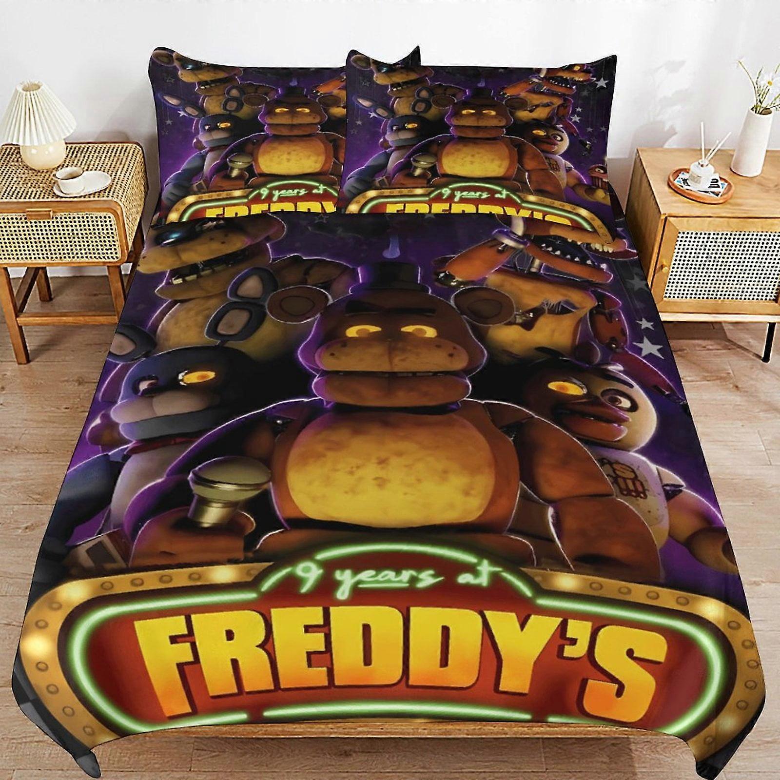 x284 Fem nätter på Freddy' s FNAF Sängpåslakan Sängkläder i mikrofiber 3D-tryckta lätta 3-delade täcken, 1 påslakan och 2 piller