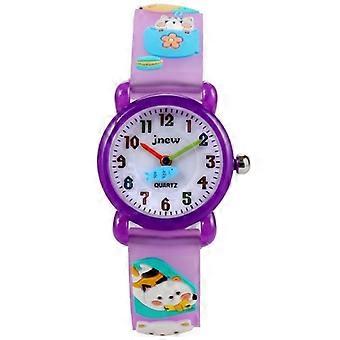 JNEW A335-86192 Niños 3D Silicona Lindo Dibujos Animados Intrigante Gato Reloj de cuarzo impermeable