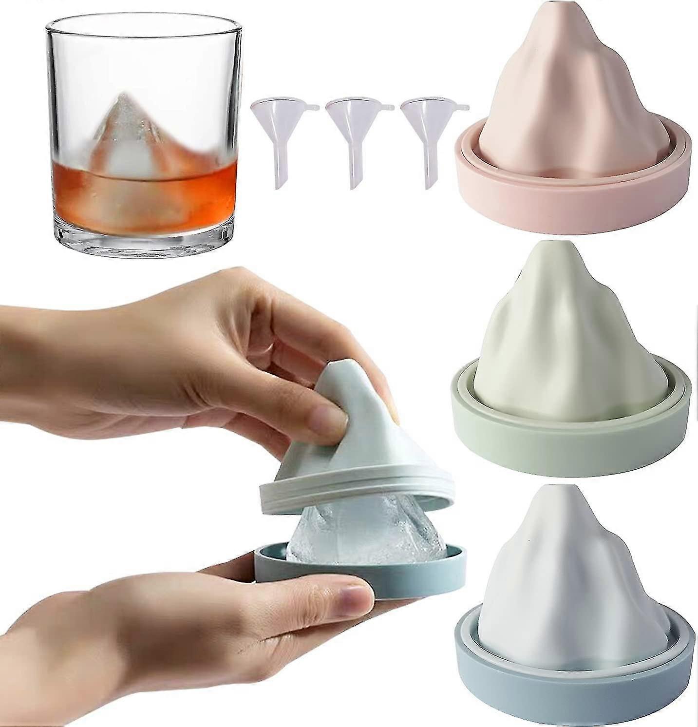 ZK-3 Pack Snow Mountain Ice Cube Tray Silicone Ice Ball Maker Whiskey Ice Mold With Funnel