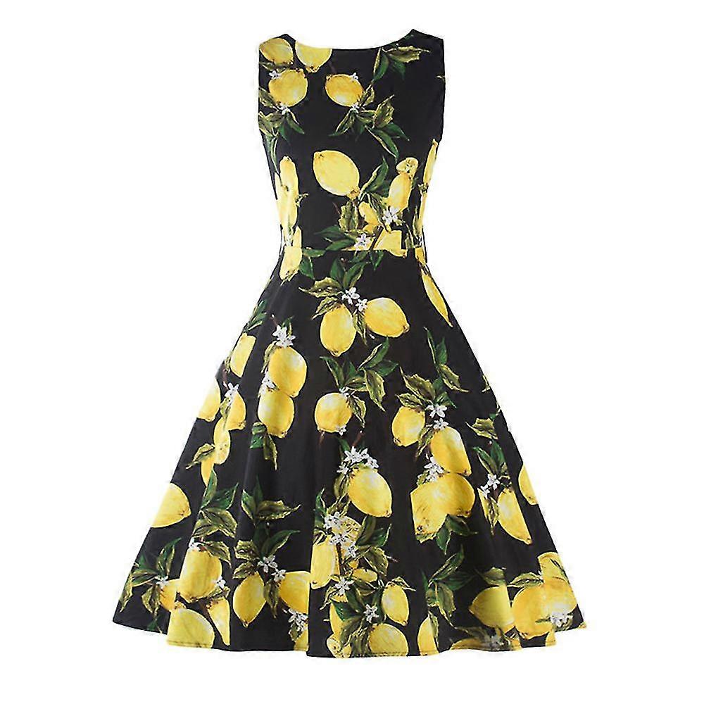Yaz Kadın Baskı Kolsuz Limon Dresslemon Baskı Moda.