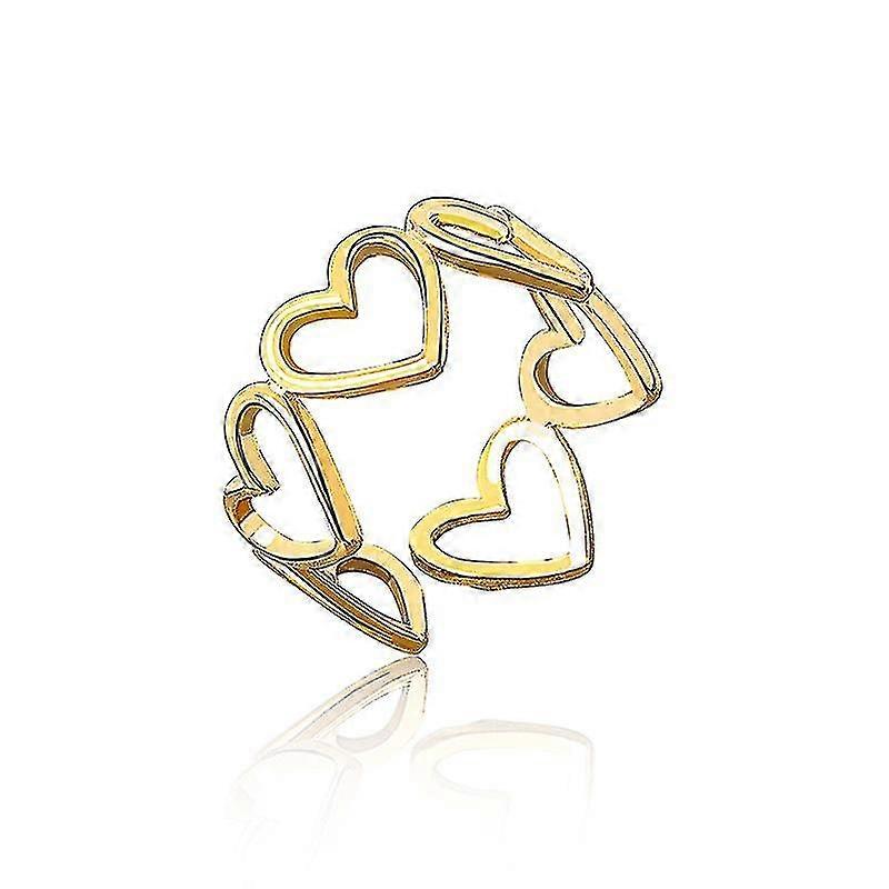 4 Pcs Love Open Rings Style féminin Simple Design Creux Coeur à cœur Plaqué Or Index Finger Ring