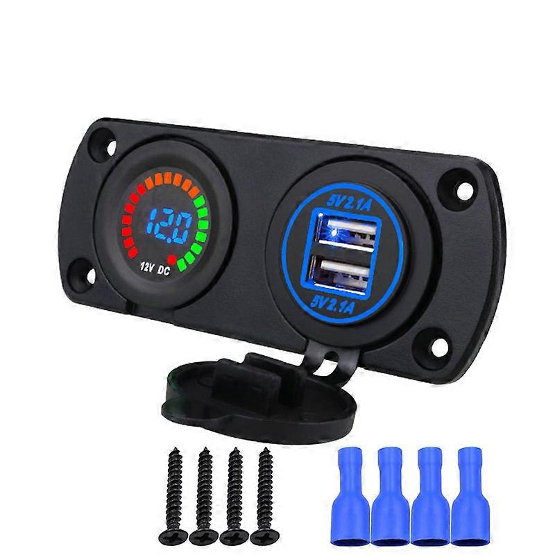 2 Hål Panel 4.2A Dubbel USB-laddare Vattentät 12V DC Voltmeter Färgrik Skärm LED Digital Display För Auto Bil Lastbil ATV Båt