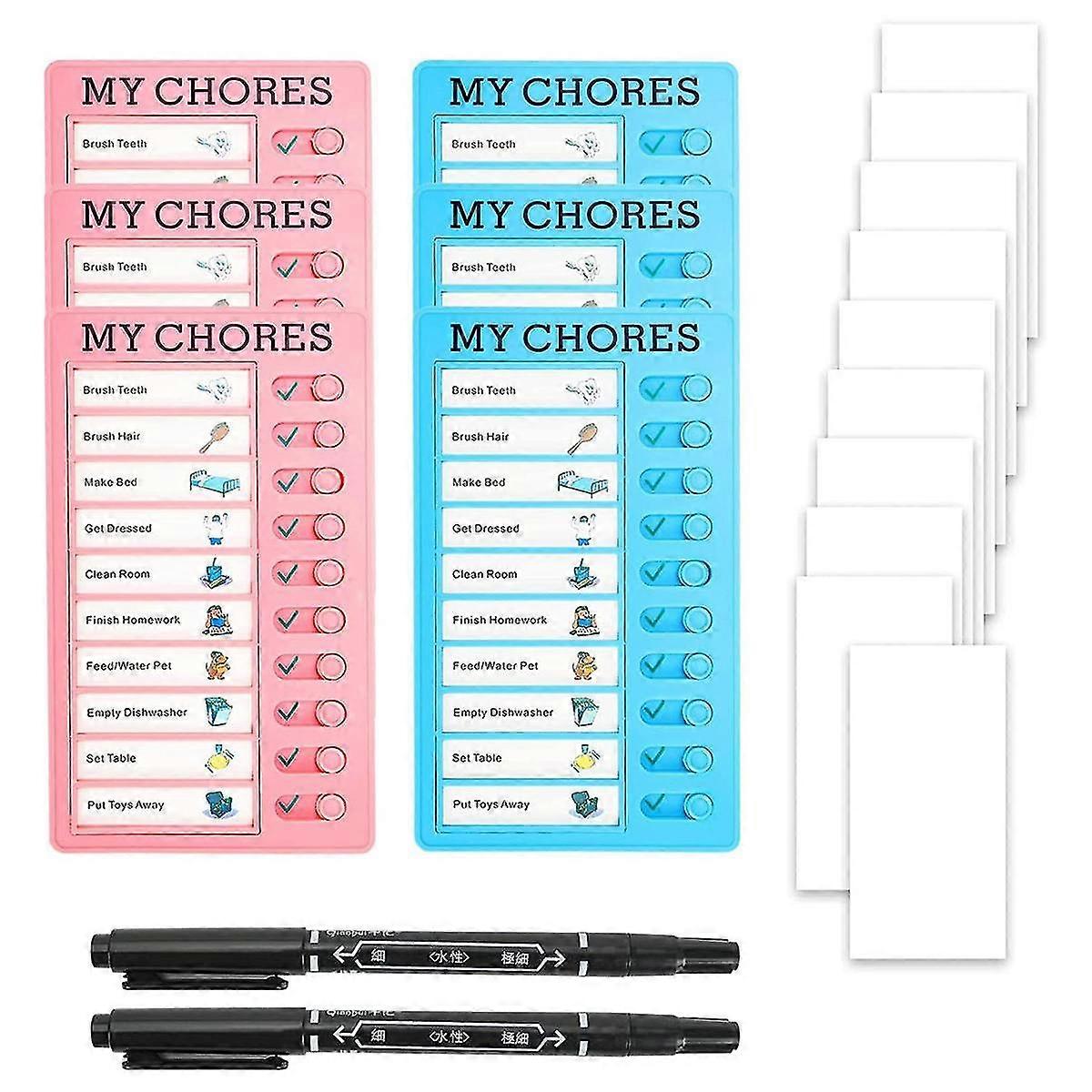 6pack Chore Chart Board My Chore Chart Memo Boards, Daily Schedule With 2 Marker And 10 Pcs Cardsto