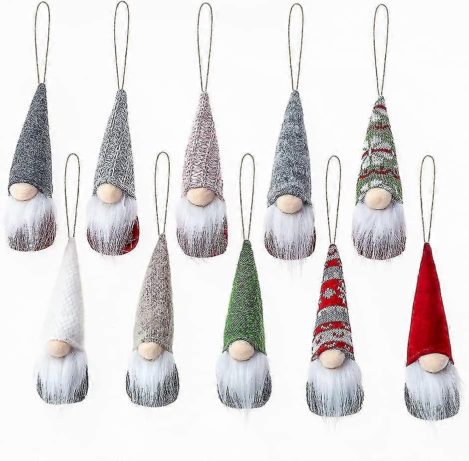Set Of 10 Handmade Swedish Christmas Gnomes Plush Santa Elf Christmas Tree Hanging Decoration