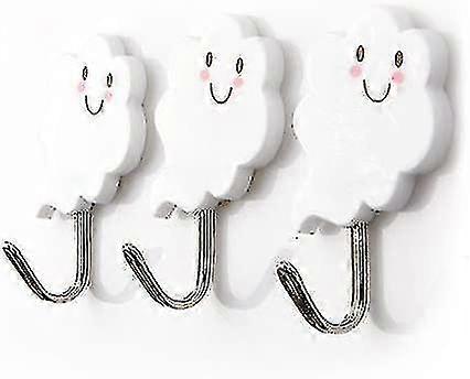 3pcs Creative Wall Hook Stainless Steel Wall Hook Extra Adhesive Waterproof Hook - Cute White Cloud Plastic