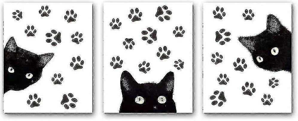 Set Of 3 Animal Cat Wall Art Prints,fun Poster With Black Cat And Claw, Lovely Cat Wall Art Canvas Compatible With Living Room Home Decor.gift.(unfram
