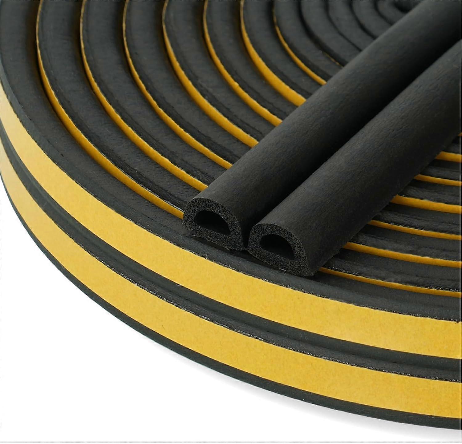 D-Profile Seal Strip, Door Seal, Window Seal Insulation with Strong Adhesion, Noise Insulation, Anti-collision and Anti-weather, 9mm x 6mm (Black 10M