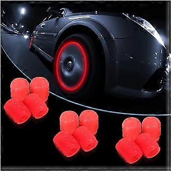 Fluorescent Car Tire Valve Cap, 12 Pcs Luminous Car Tire Valve with Luminous Cover, Universal Accessory for Trucks, SUV, Motorcycles (Red)