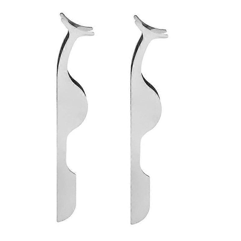 2PCS False Eyelashes Applicator Tool Eyelash Extension Tweezers Remover Clip Tweezers Nipper Silver