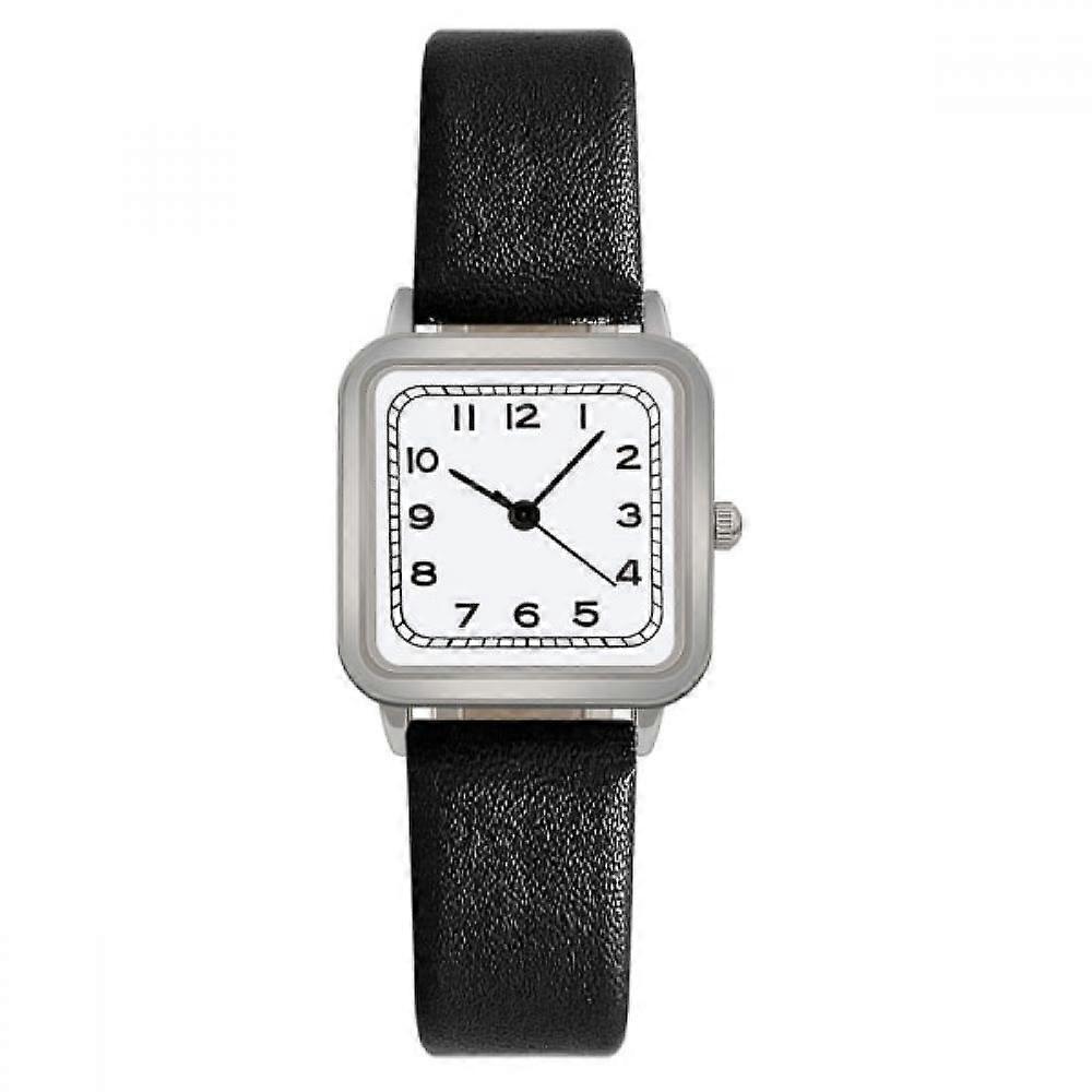 Women's Watch with Leather Strap and Square Case - Black