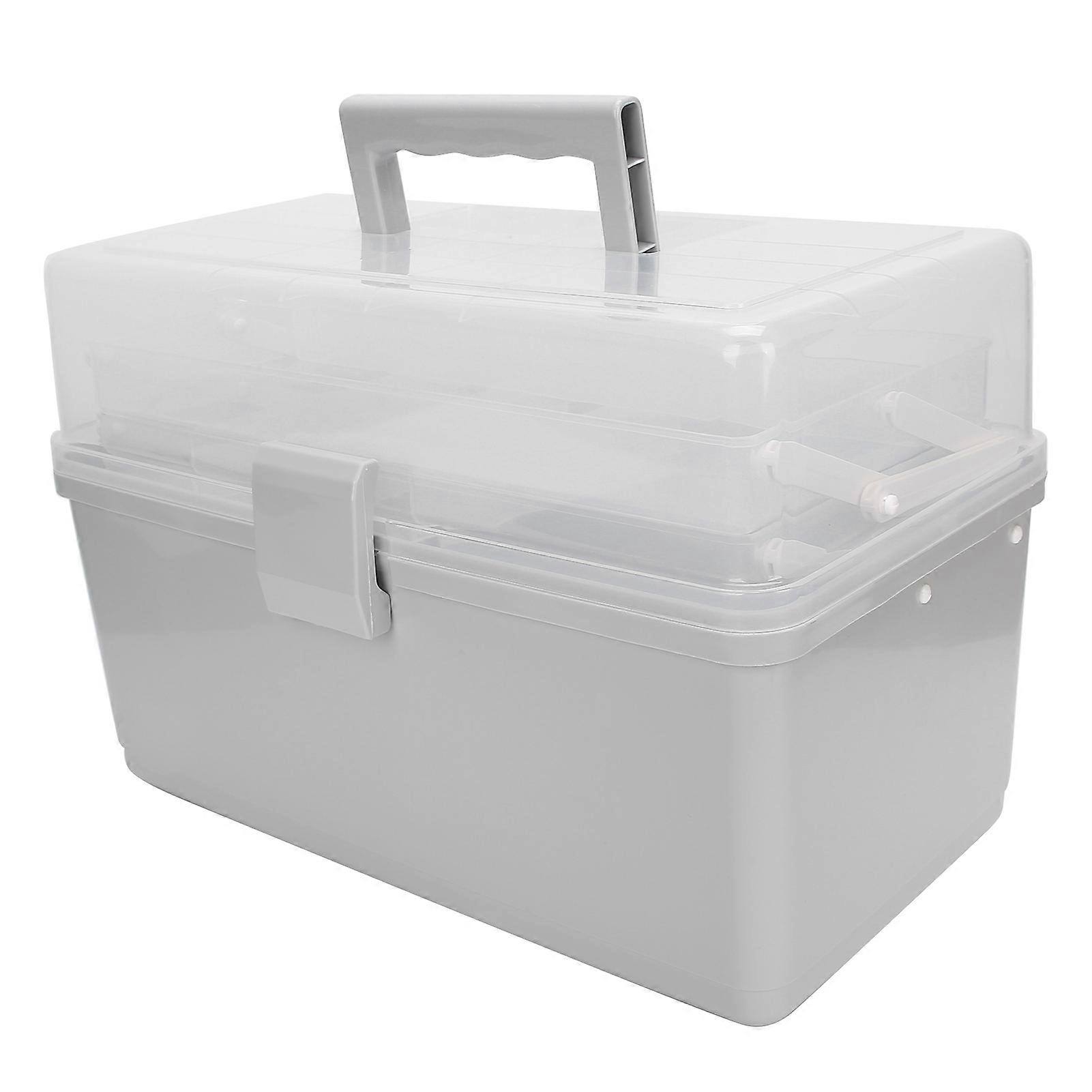 Multifunctional 3Layer Storage Box Transparent Gray Case Container For Handicrafts Cosmetics