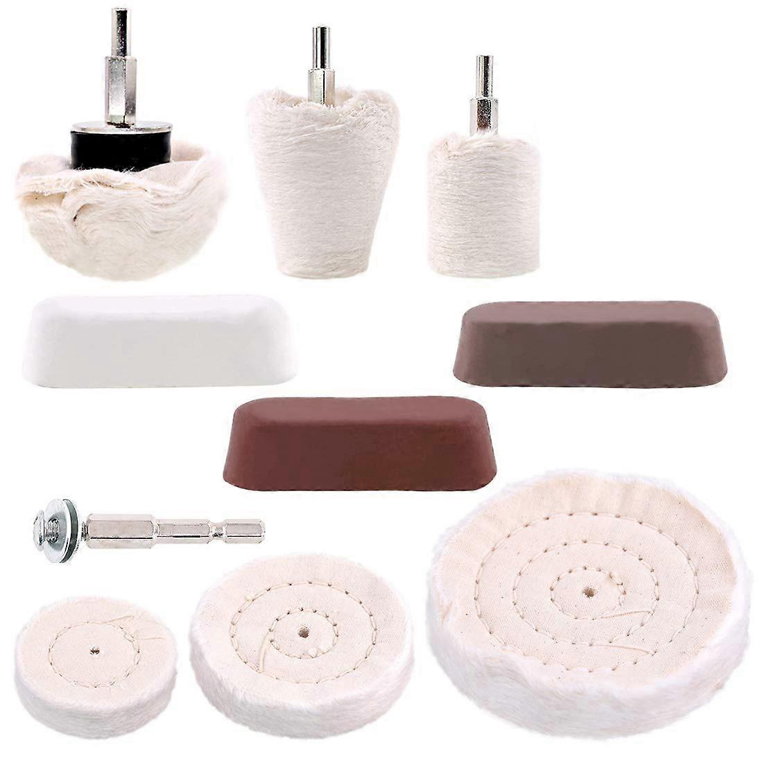 10 Pcs Buffing Pad Polishing Wheel Kits with 3Pcs Rouge Compound with 1/4 inch Handle, for Manifold