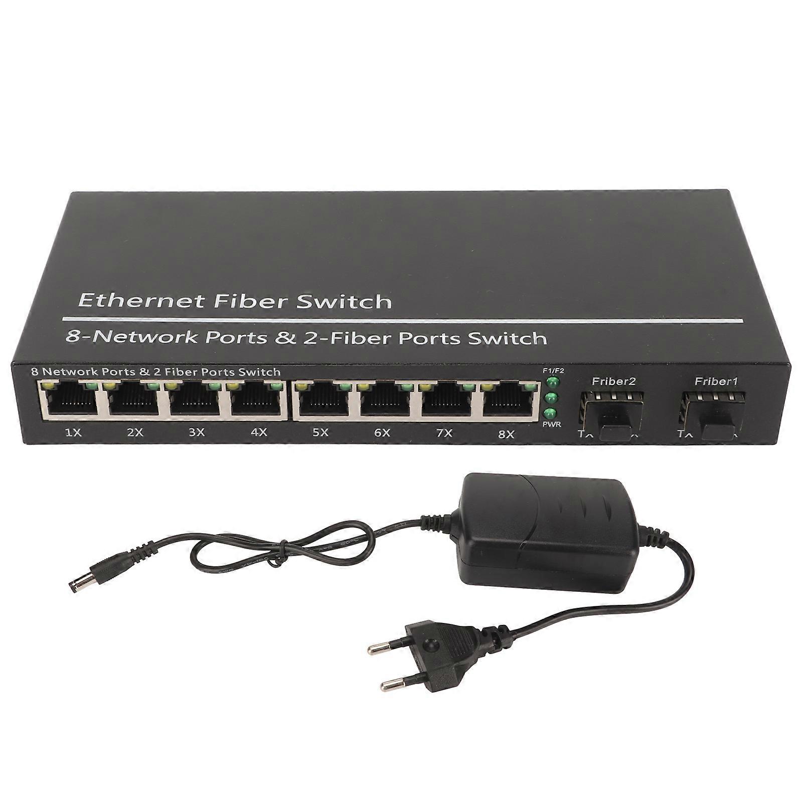 Ethernet Fiber Switch 2 optisk port 8 elektrisk port op til 120 km RJ45-port Plug and Play SFP Fiber Media Switch 100?240V EU-stik