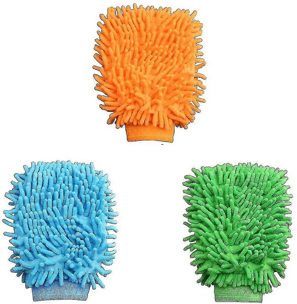3 Stück Autowaschhandschuhe, professionelle doppelseitige Chenille Mikrofaser Autowaschhandschuh