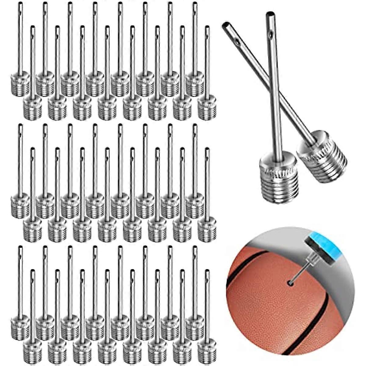 Ball Pump Inflation Needles, 50 Pcs Dual-Port Basketball Pump Needles Stainless Steel Pump Needles Pins for Blowing Up Football, Basketball, Volleybal