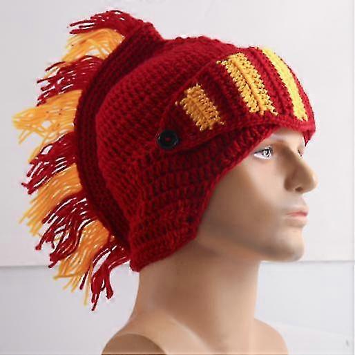 BIBITIME Roman Knight Helmet Knit Beanie Hat With Visor & Mask - Adult, Royal Blue (Windproof) - View #7