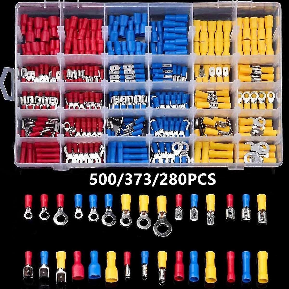 500/373/280Pcs Assorted Spade Terminals Insulated Cable Connector Electrical Wire Crimp Butt Ring Fork Set Ring Lugs Rolled Kit